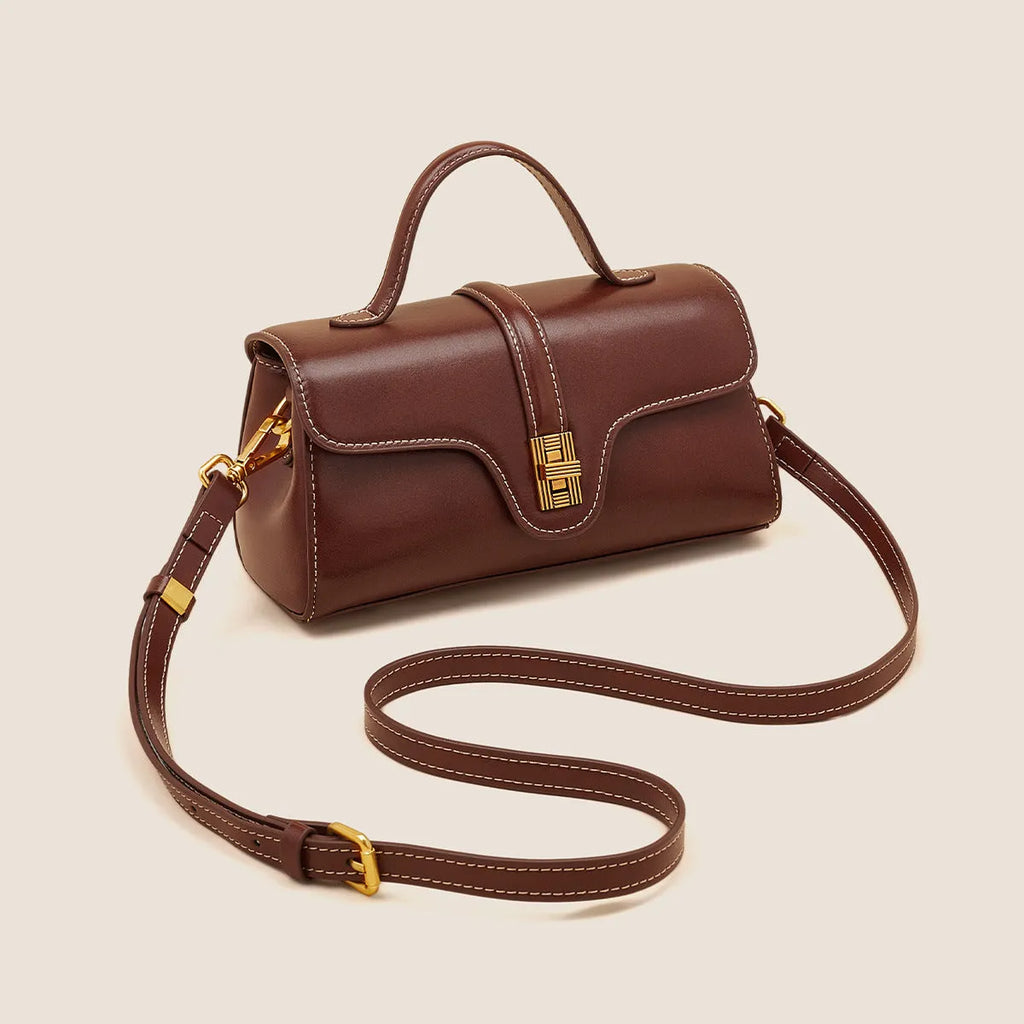 Niche Original Retro Cambridge messenger bag in brown cow leather and synthetic leather with lock detail