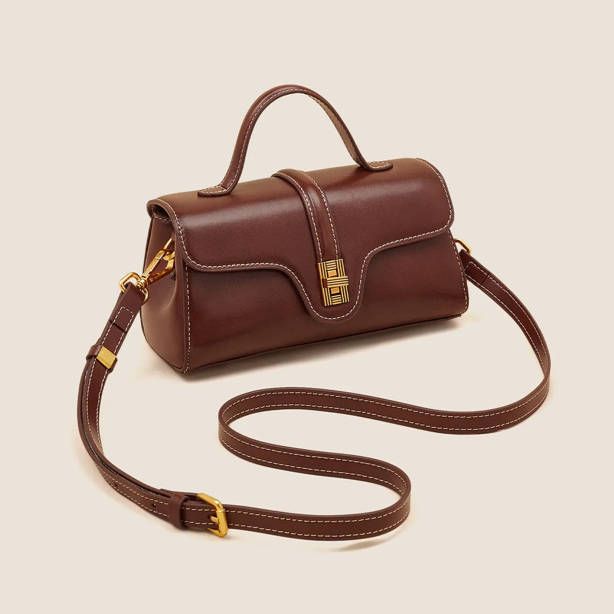 Niche Original Retro Cambridge messenger bag in brown cow leather and synthetic leather with lock detail