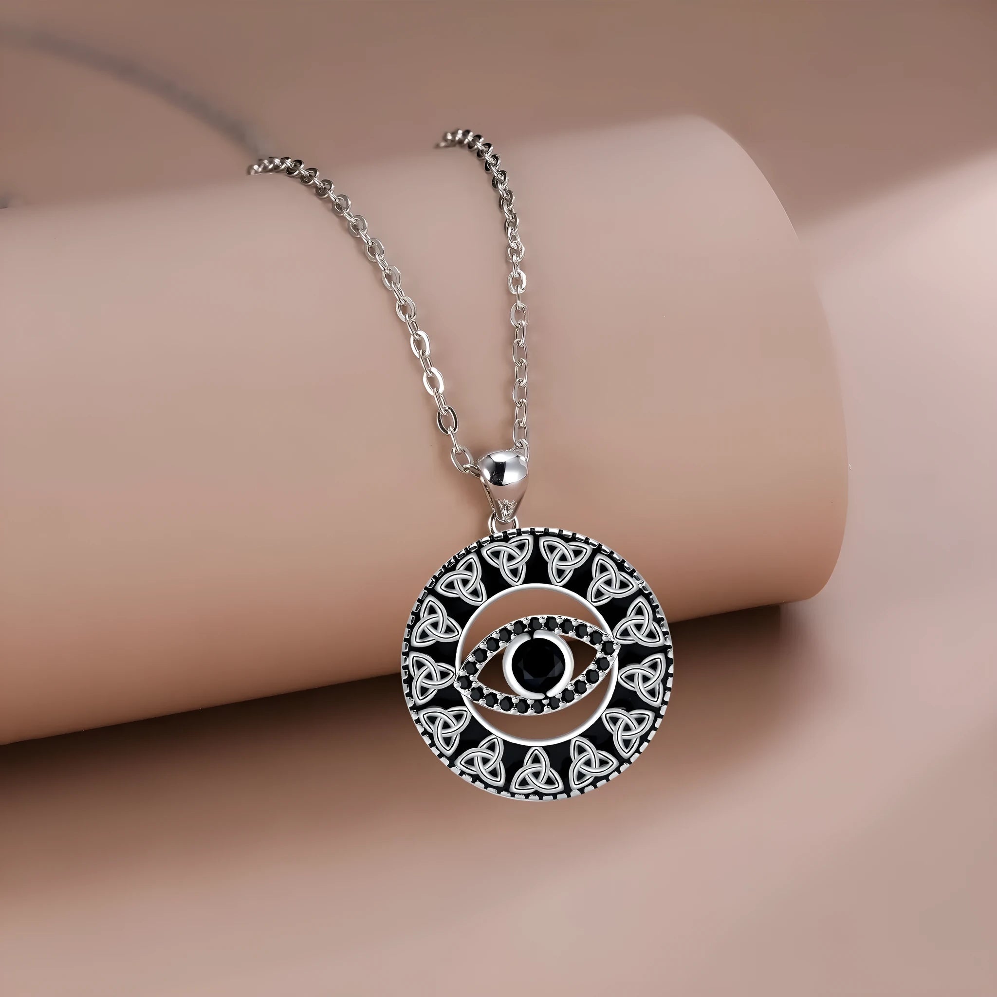 Copper devil's eye pendant necklace on cross chain electroplated finish women's light luxury jewellery