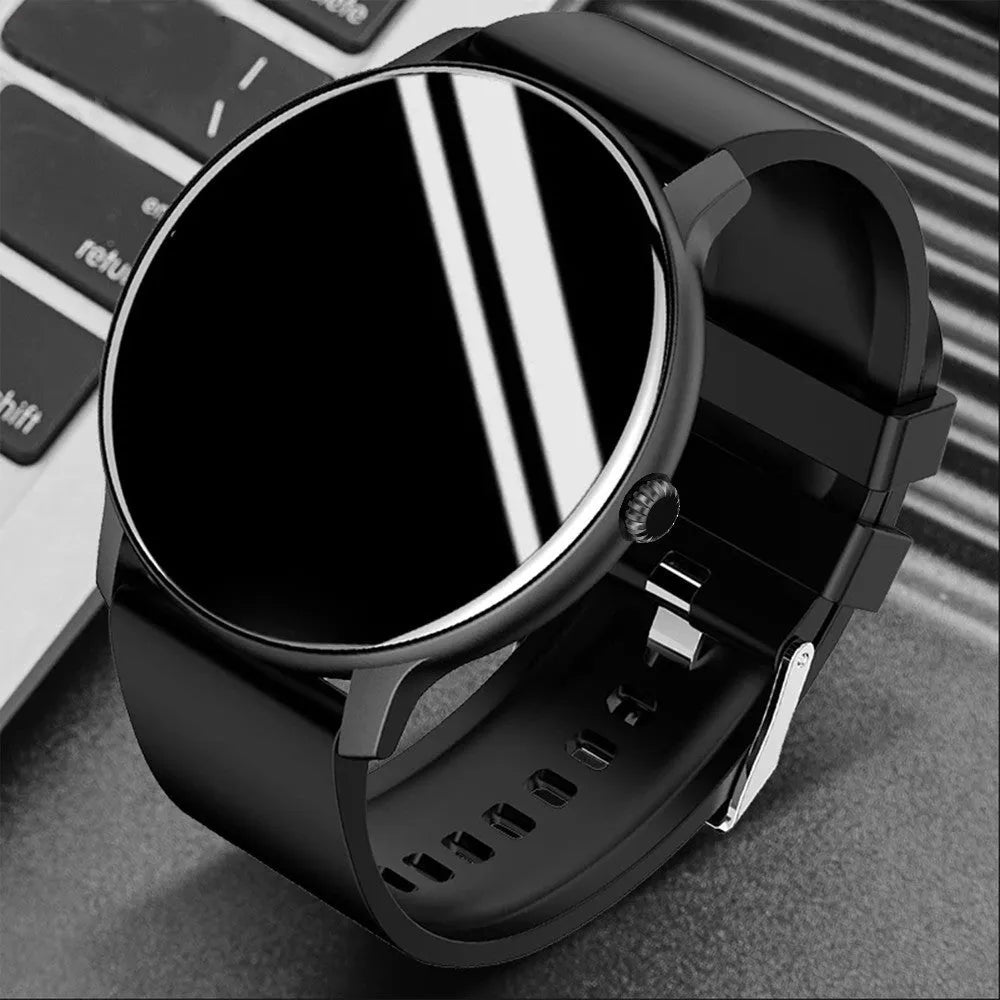 Smart sports watch with blood pressure monitoring on silicone wristband showing 1.28-inch display
