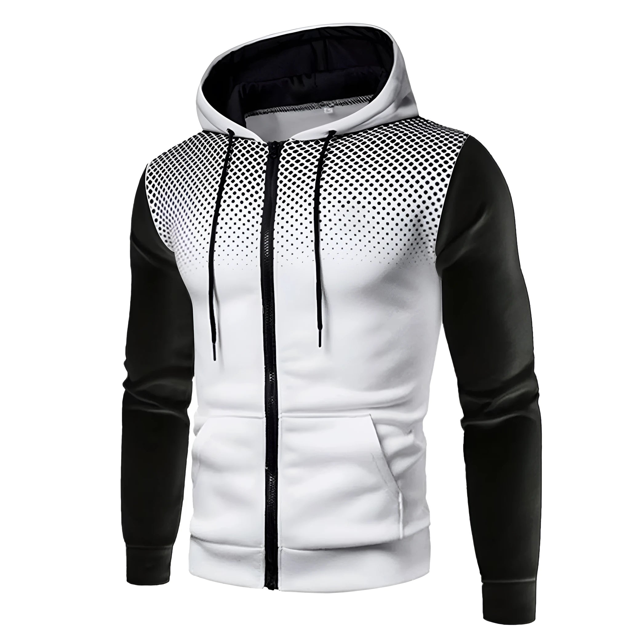 Men's zipper hooded panel sweatshirt in blue with full front zip and attached hood