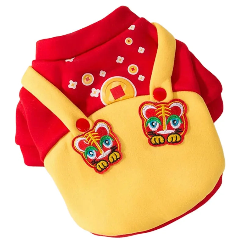 Red dog autumn winter hoodie made of pure cotton, with hood, front view on white background