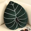 Green plant pillow with embroidered philodendron pattern on plush fabric, large size decorative cushion for home