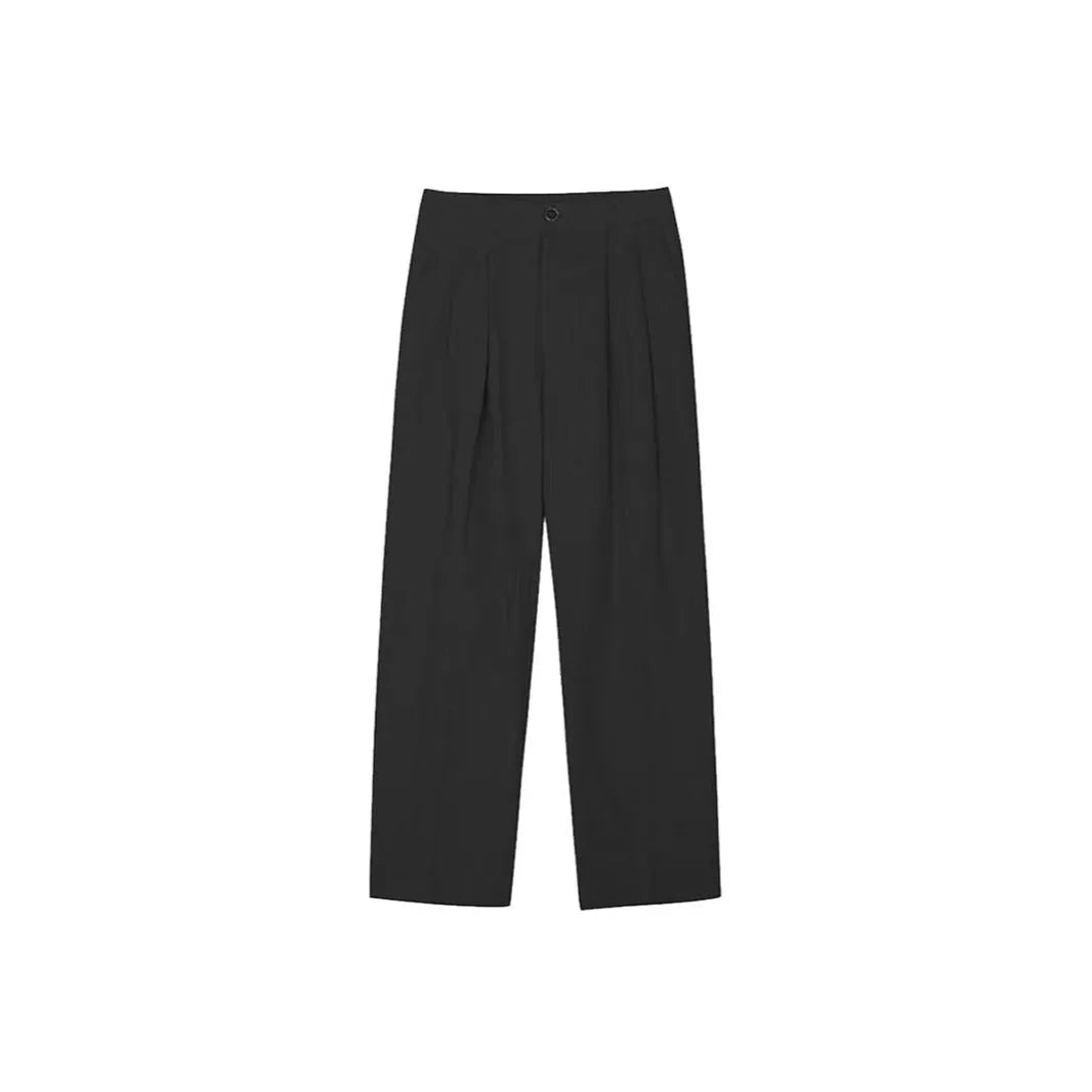 Men's Korean-style wide-leg cotton linen trousers in apricot colour with micro-elastic waist