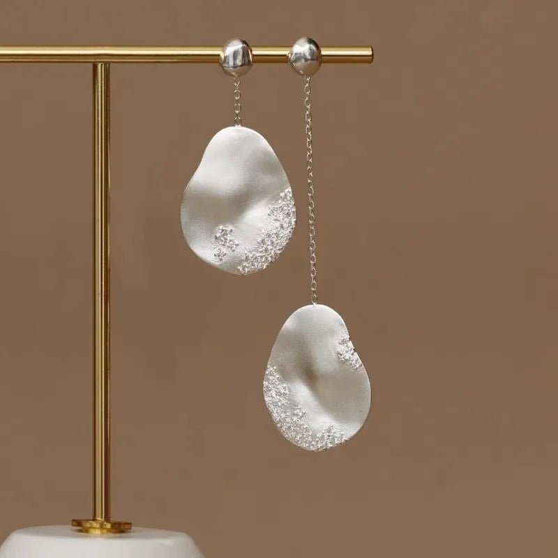 Asymmetric gold-plated zircon floral earrings for women in silver colour option