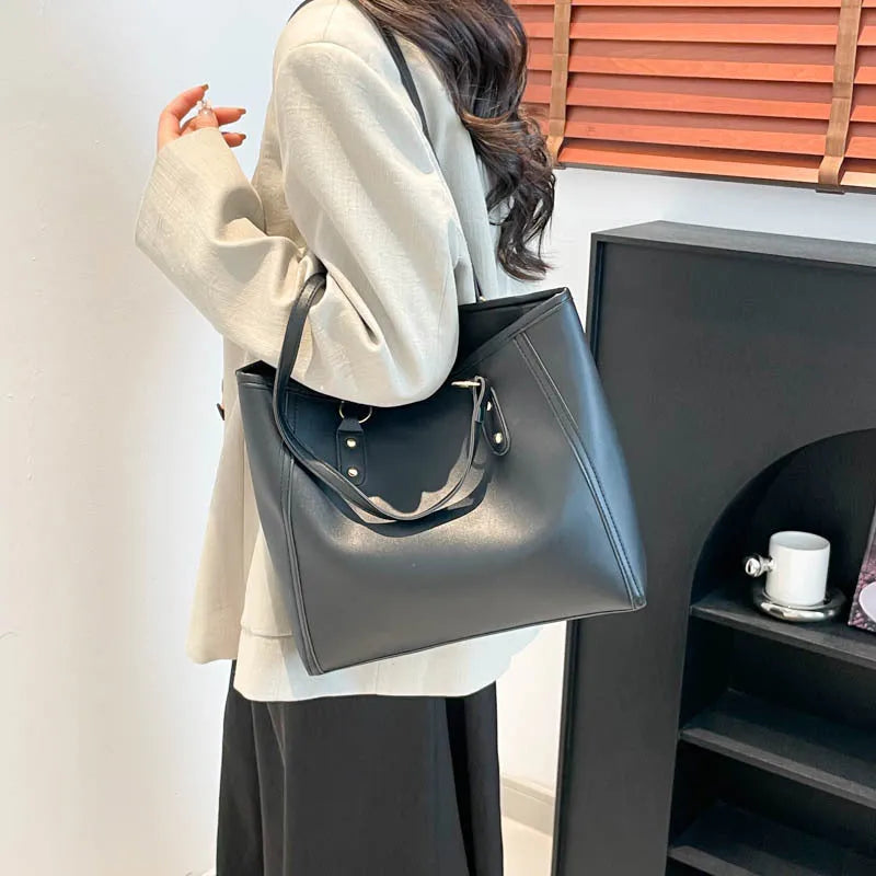 Korean style square PU leather shoulder underarm bag in neutral colours, showing sandwich pocket detail.
