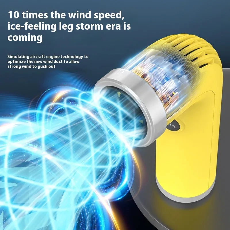 Bladeless desk fan in apricot colour with USB cable and lithium battery