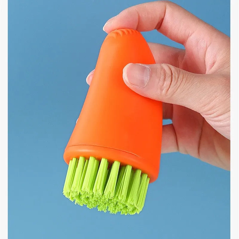Multifunctional carrot brush kitchen cleaning gadget with nylon bristles in orange colour