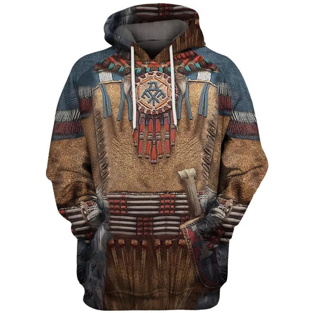 Men's hooded sweatshirt with digital 3D effect print, loose fit, long sleeves, available in multiple colours