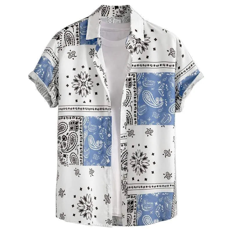 Men's slim fit Hawaiian style cardigan shirt with digital print in size S to 6XL, polyester fabric