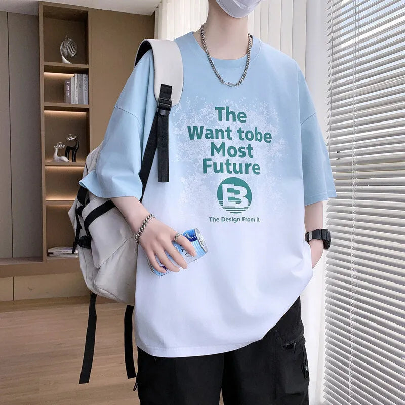 Boys youth popularity printed T-shirt with drop-shoulder sleeves in cotton-polyester blend, available in dark blue