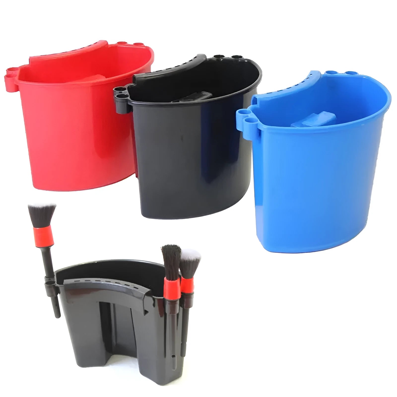 PP plastic car wash bucket in choice of black, red, blue, or pink colours
