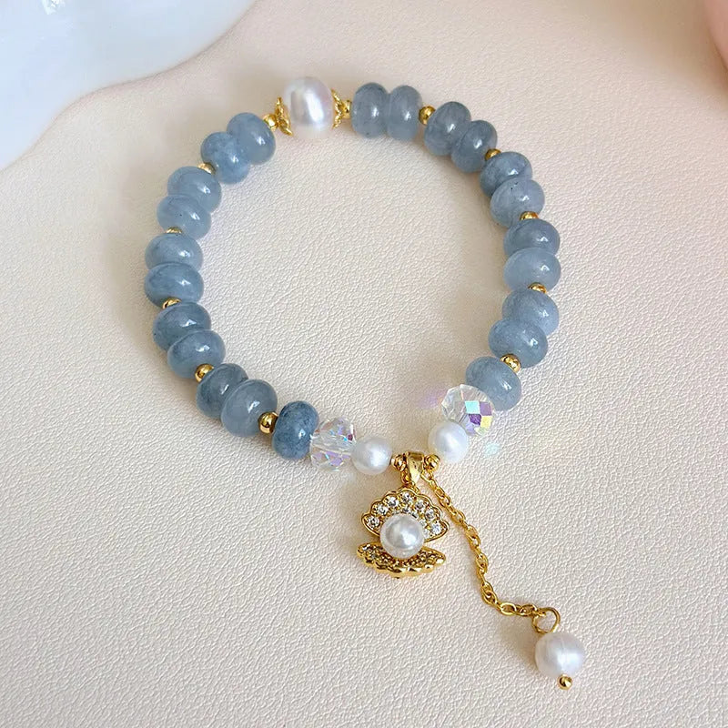 Natural aquamarine pearl shell bracelet handmade for women travel commemoration gift
