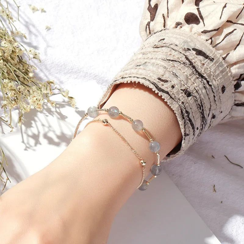 South Korean style crystal double copper tube bracelet with electroplated finish for women