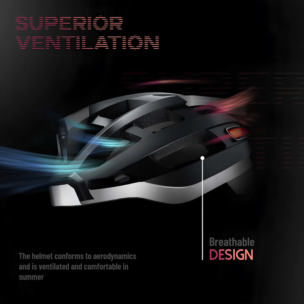 Smart Bluetooth warning light cycling helmet in black and gray, free size 57-62 cm, with integrated light and USB port.