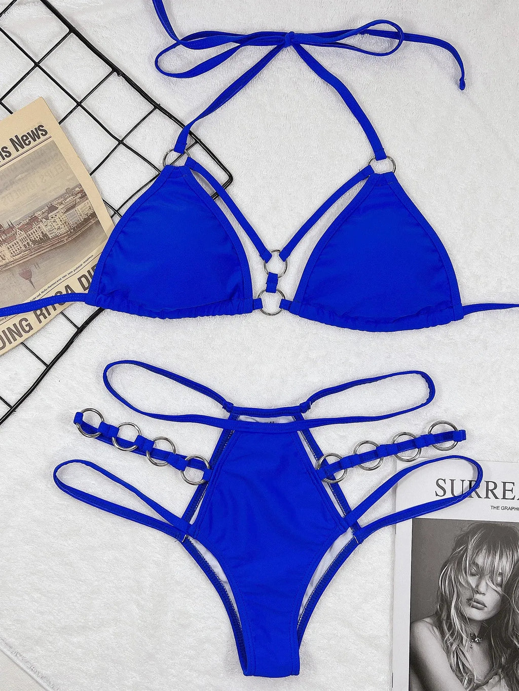 Women's separated two-piece nylon bikini swimwear in multiple colours