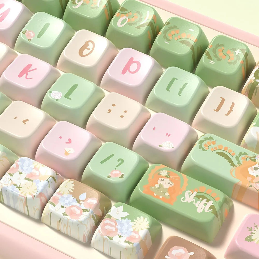 Mu Xia Garden summer garden theme mechanical keyboard key cap set showing complete key layout