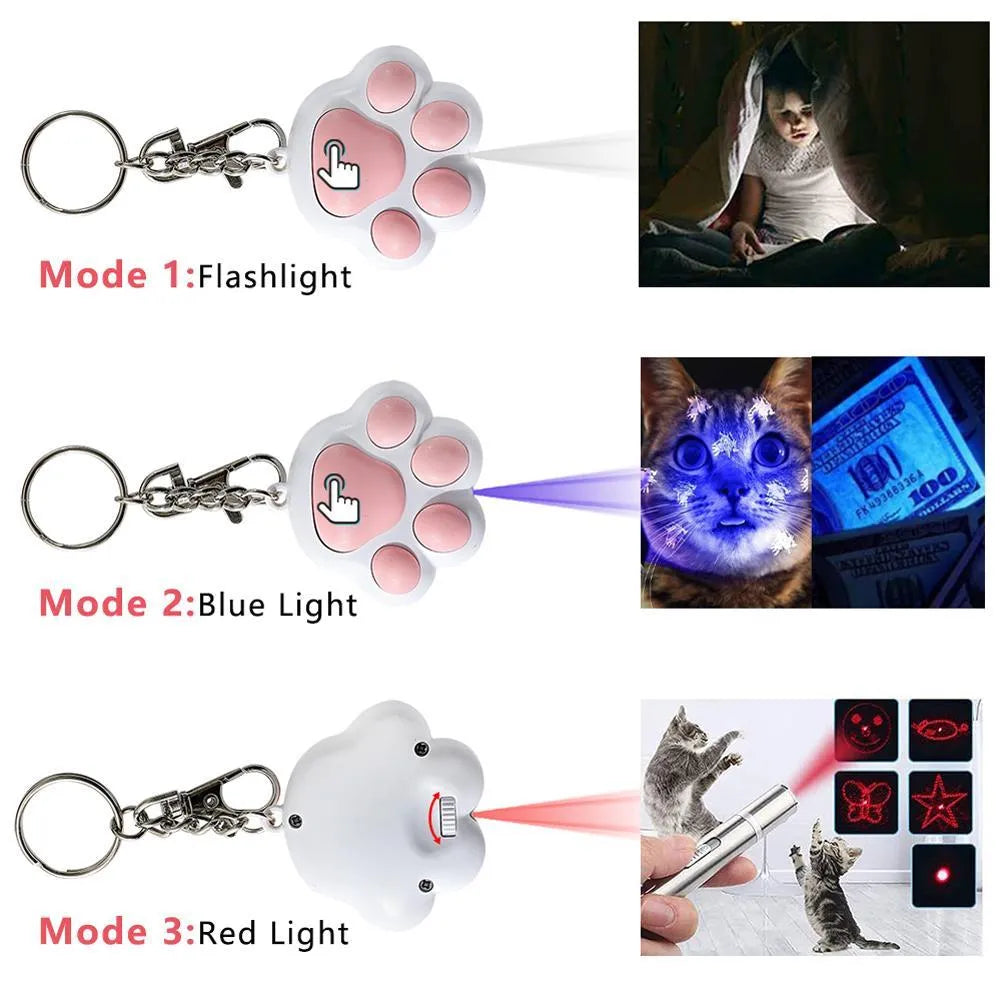 USB rechargeable infrared cat teaser toy with keychain lighting in black or pink colours