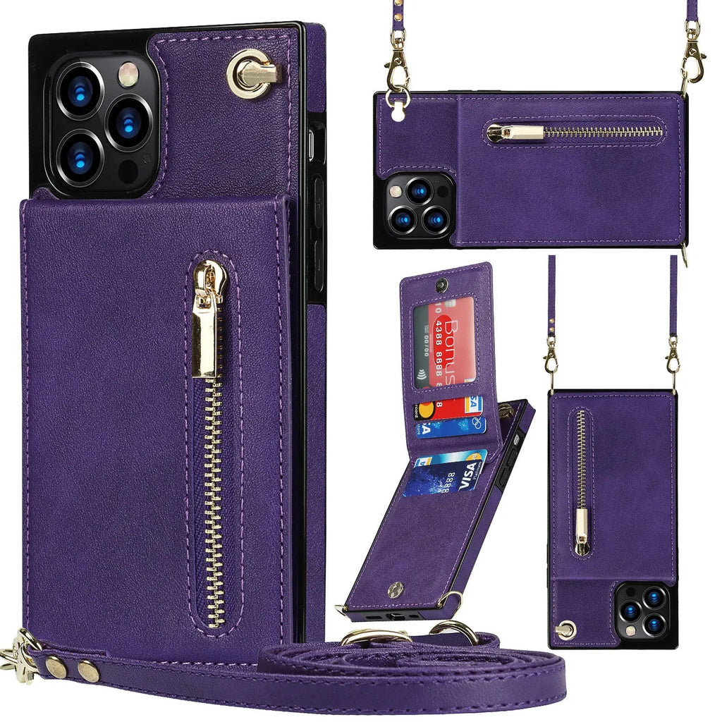 Genuine leather and TPU mobile phone case in solid black, shown on a smartphone.