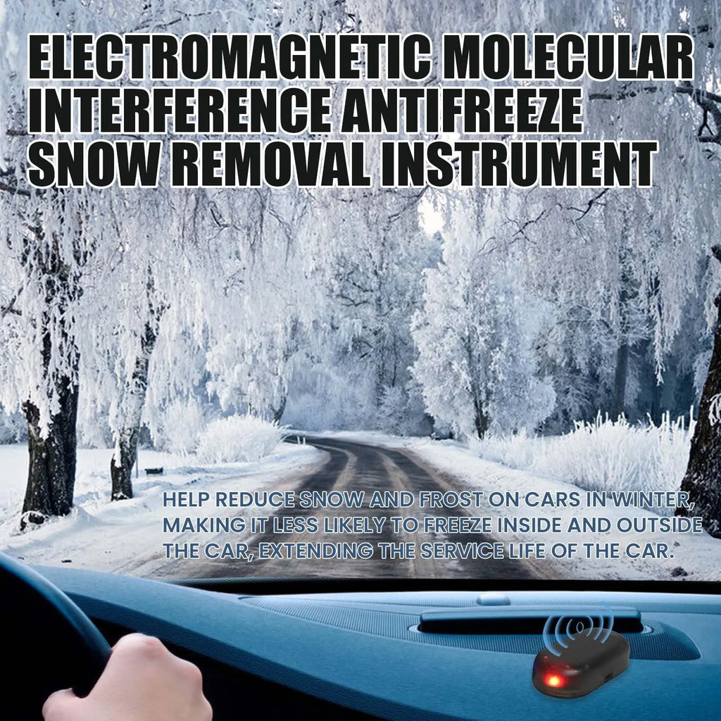 Black car snow removal deicer with special glass element measuring 5 x 2.6 x 1.5 cm for melting snow on windscreens