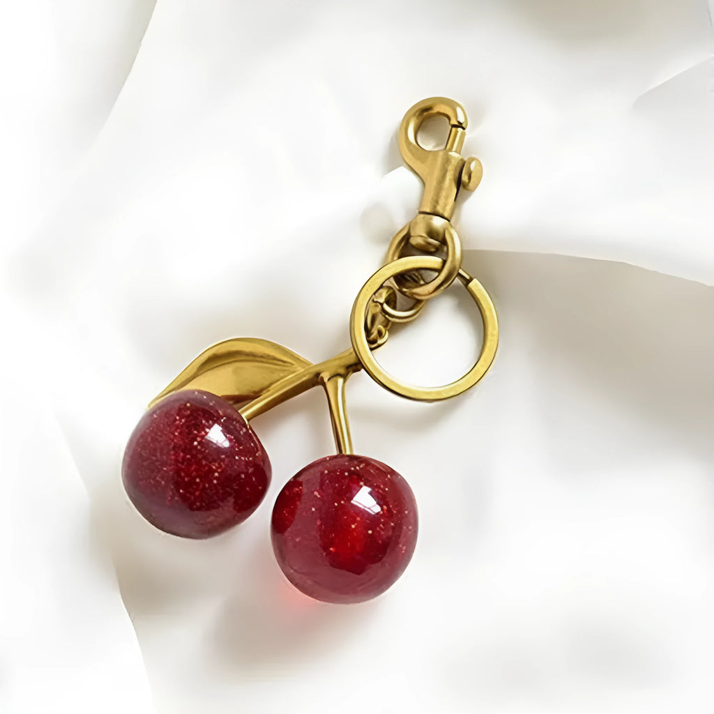 Three-dimensional cherry design key ring pendant in zinc alloy for women's bag and car key accessories