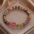 Natural tourmaline and strawberry quartz round bead bracelet, 10mm unisex handmade gift