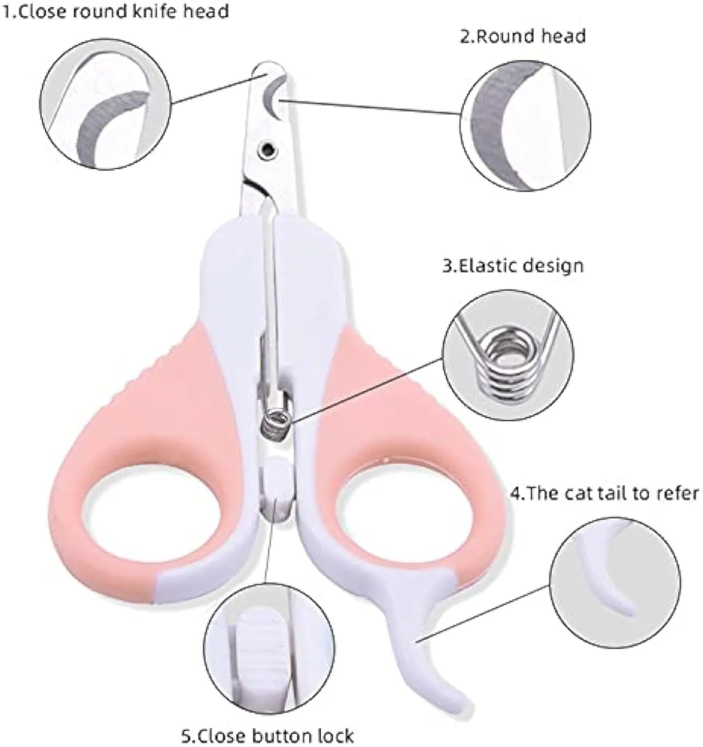 Grey and pink angled pet nail clippers with safety guard and rubber handle.