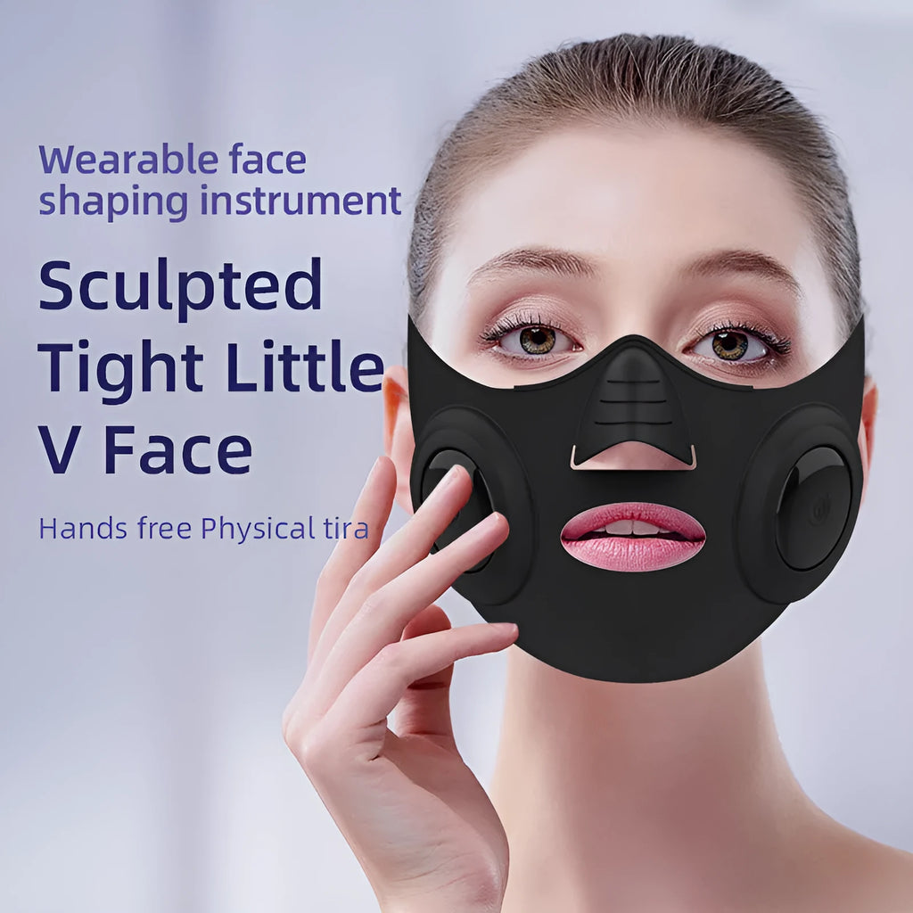 Black handheld photon LED beauty device with a connected mask for facial light therapy.