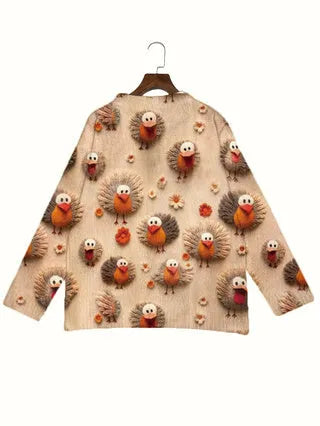 Digital printed loose fit lapel top for women in polyester, available in sizes S to 5XL