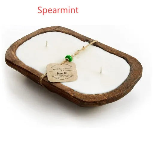 Lavender wooden basin aromatherapy candle with three wicks, soy wax, 230g net content.