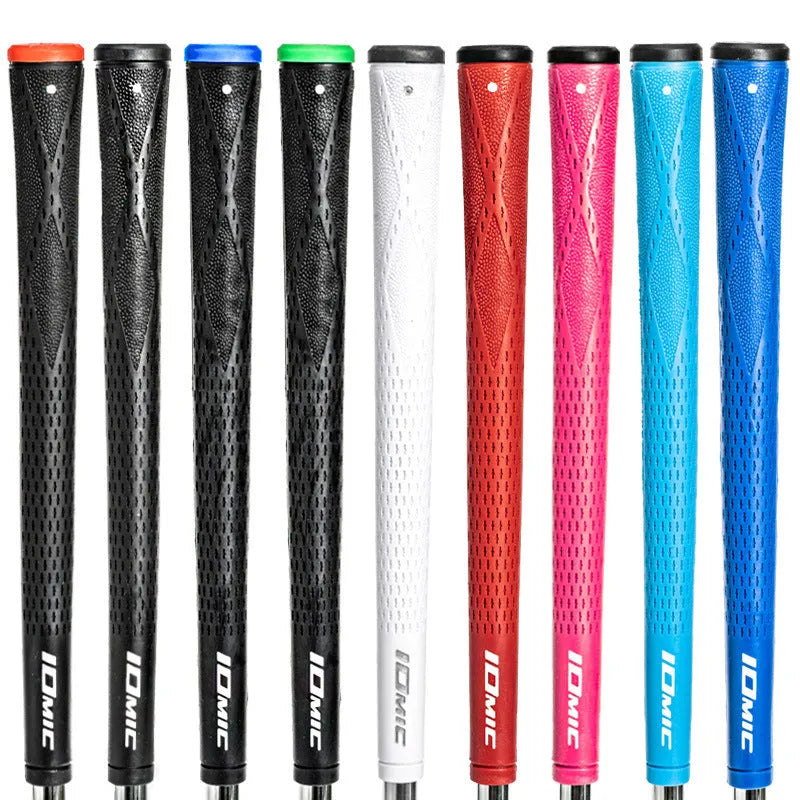 A single TPE golf club grip in a choice of colours including pink, red, blue, white, and black combinations.