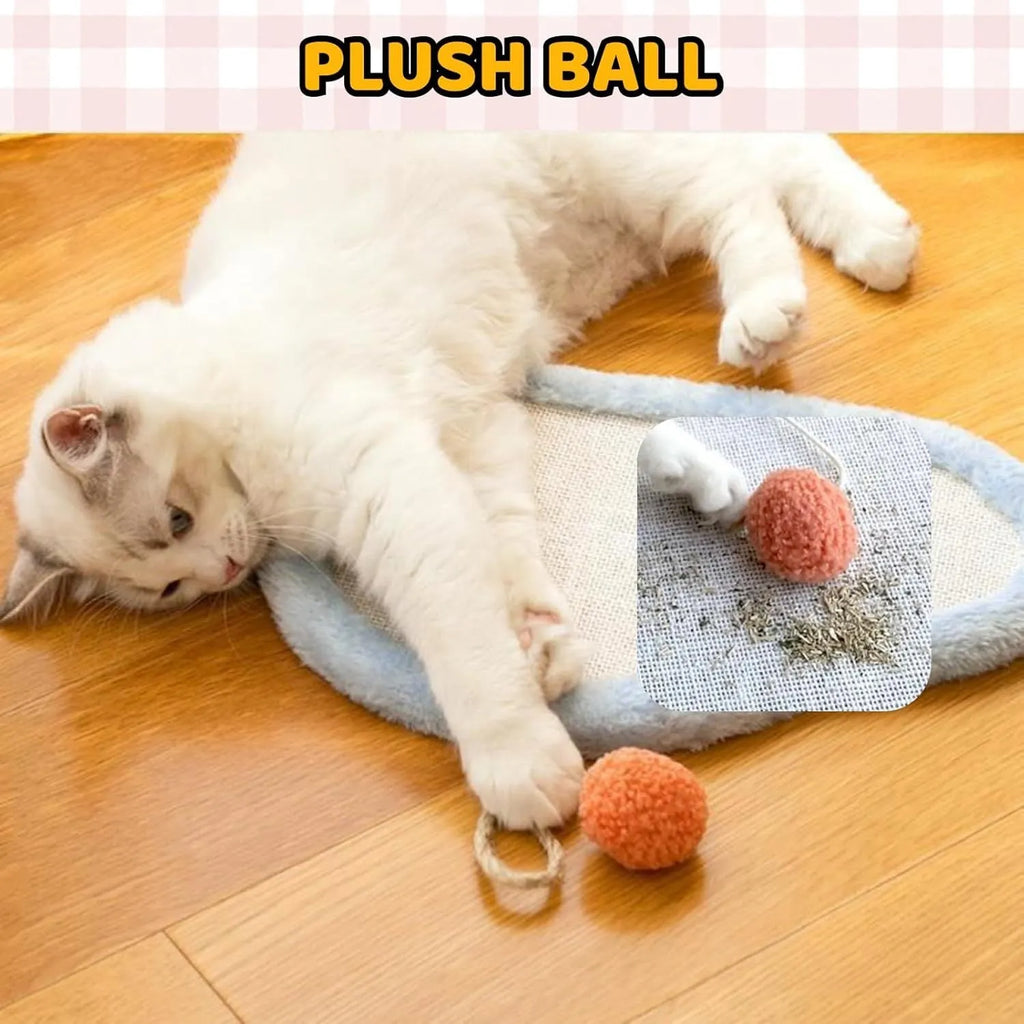 White wall-mounted cat scratching mat with sleeping cat pattern design made from natural sisal
