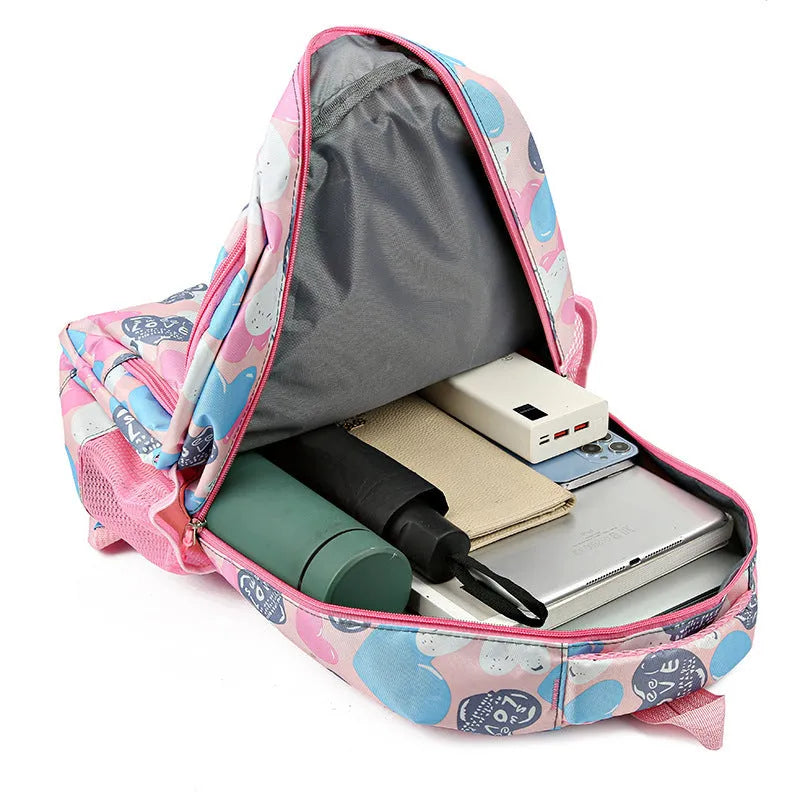 Blue student backpack with air pillow belt system showing shoulder straps and large main compartment