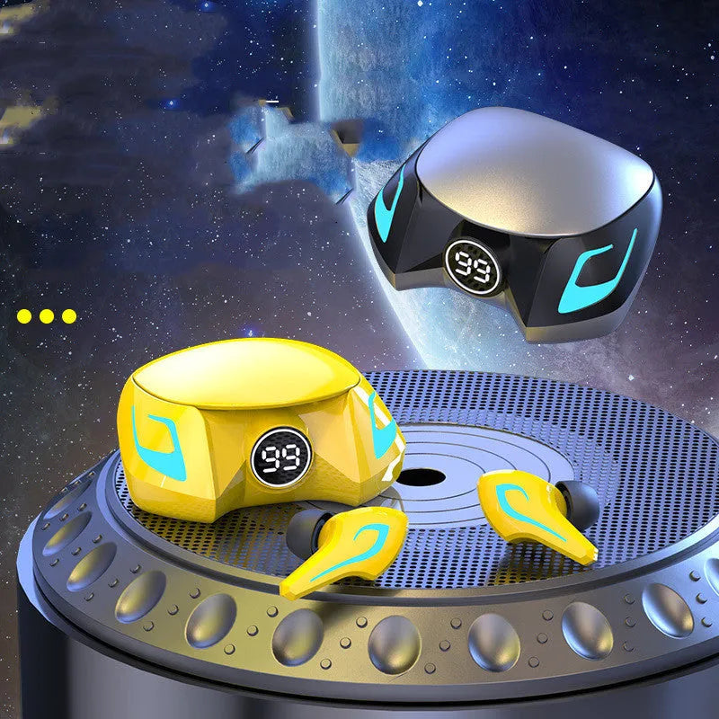 Bluetooth gaming headset with colourful ear caps in wireless earplug design