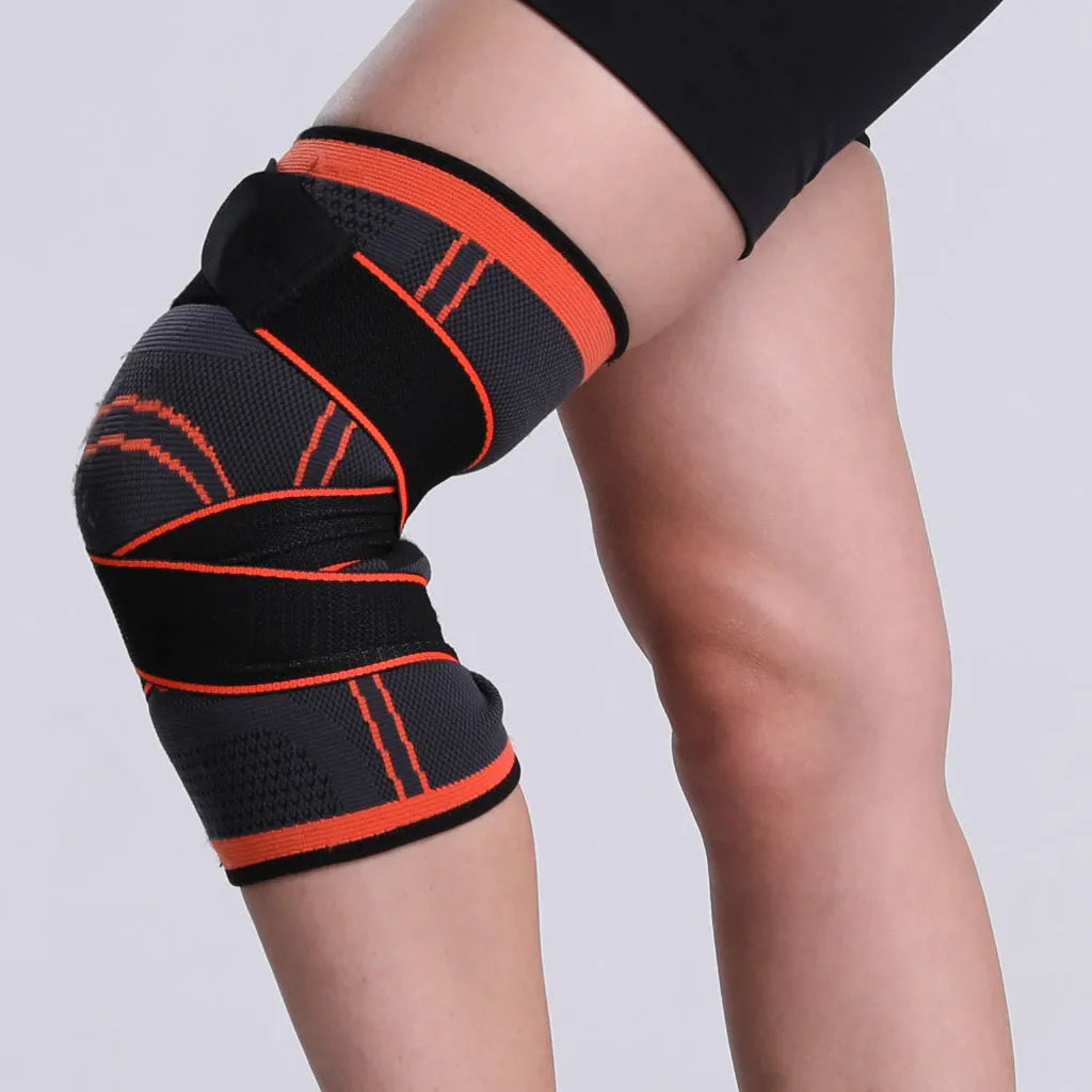 Red nylon knitted riding knee pad for cycling sports protection, size S