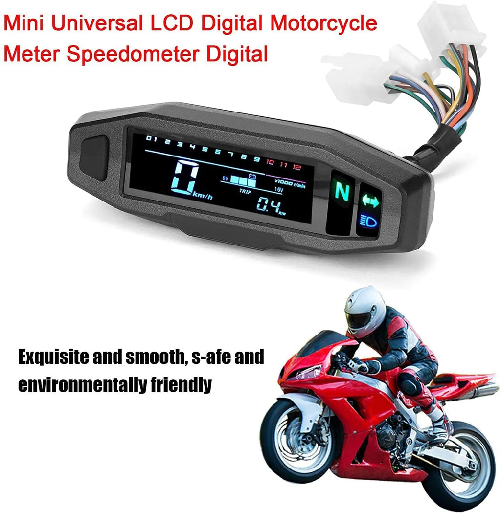 Black motorcycle mini LCD speedometer and oil gauge with digital display on a 103x25mm screen.