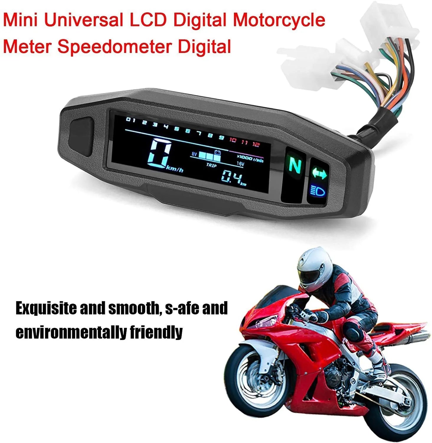 Black motorcycle mini LCD speedometer and oil gauge with digital display on a 103x25mm screen.