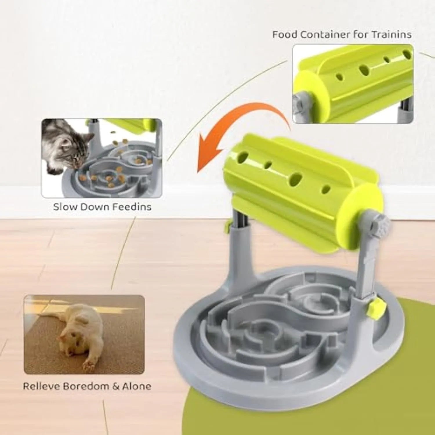 Blue interactive pet slow feeder puzzle toy with raised patterns and adjustable height mechanism