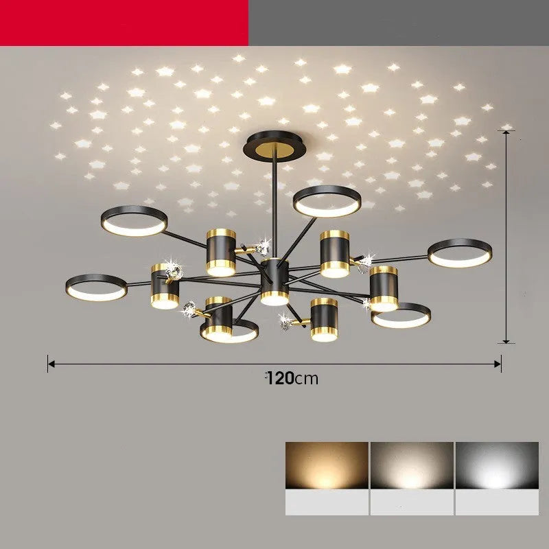 Black 13-head iron pendant smart chandelier with remote control