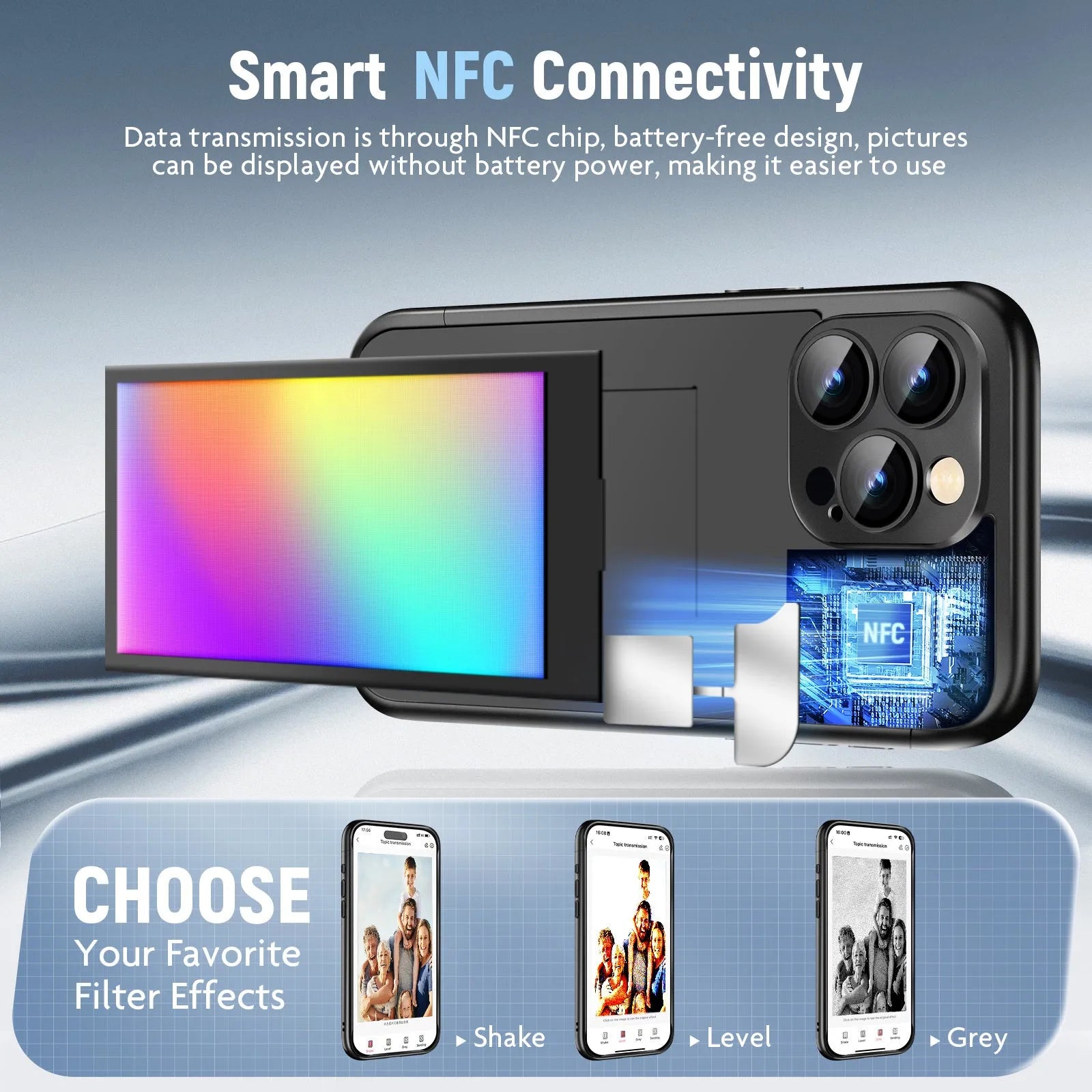 Flip phone case for iPhone 15 Pro and Pro Max with NFC ink screen in black plastic
