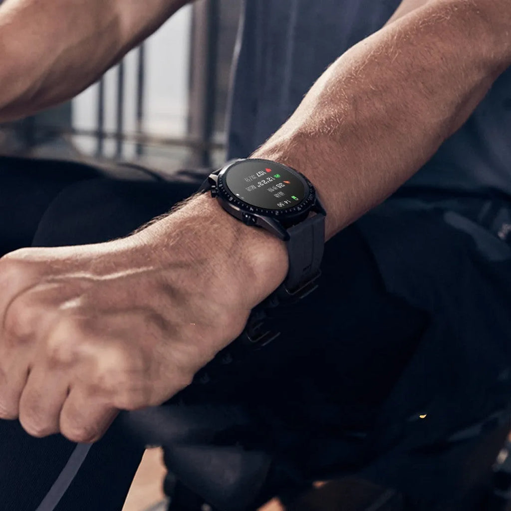 Round smart watch with aluminium alloy shell and TFT screen in black colour option