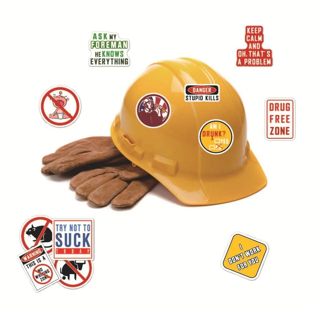 50 pack of waterproof PVC warning stickers for motorcycle helmets measuring 6-8cm
