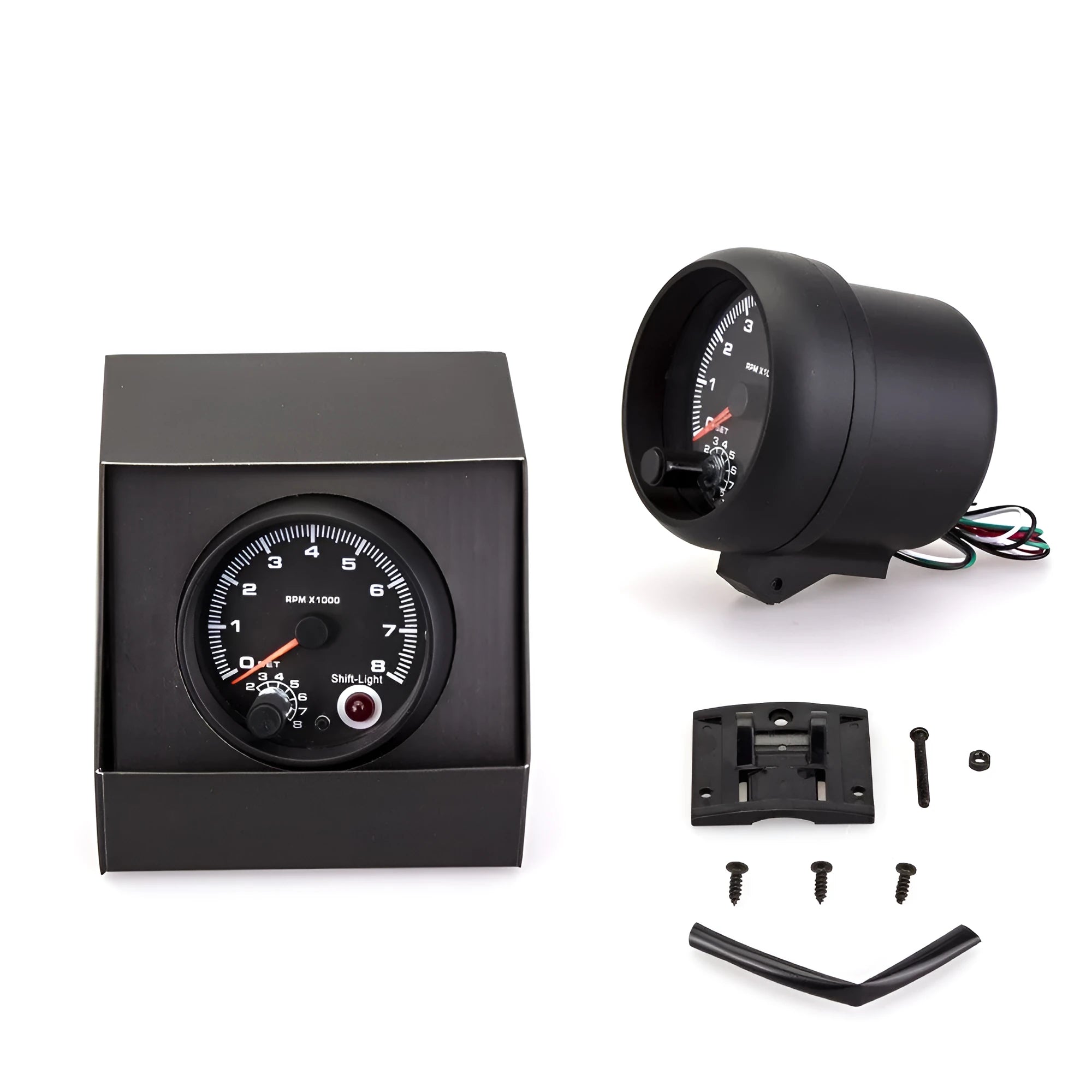 Black automotive tachometer with blue-lit pointer display measuring 95mm