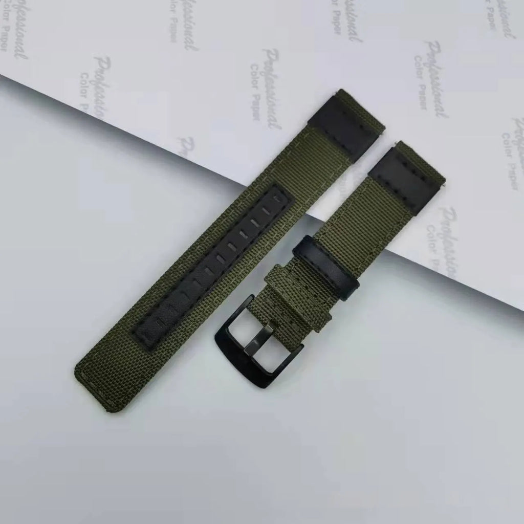 Oxford cloth watch strap in Army Green and Camouflage showing 20mm 22mm 24mm sizes