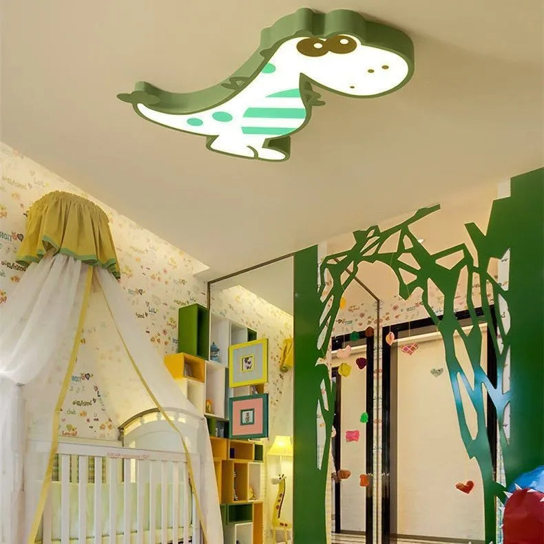 Cartoon dinosaur themed ceiling light with aluminium body and PVC shade for children's bedroom