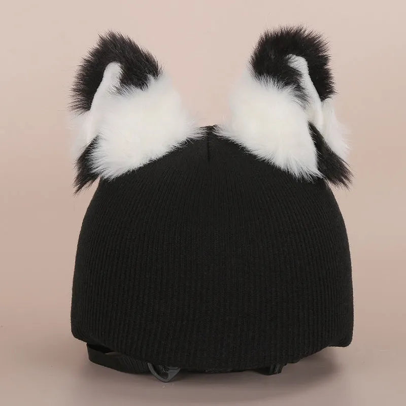 Plush fabric cartoon character helmet cover set showing multiple design options for cosplay use