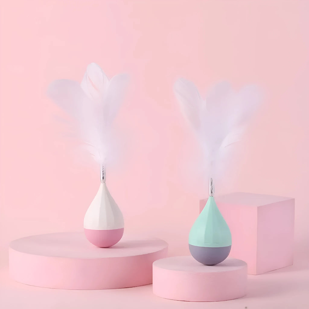 Feather tumbler cat toy with bite-resistant ABS body and goose feathers in green colour