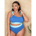 Women's polyester high-waist bikini swimsuit set in picture colour showing stitching details