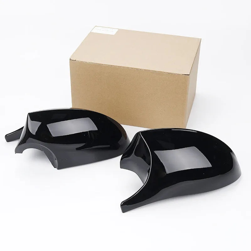 BMW 3 Series E90 rearview mirror replacement housing shells in black and carbon pattern finishes