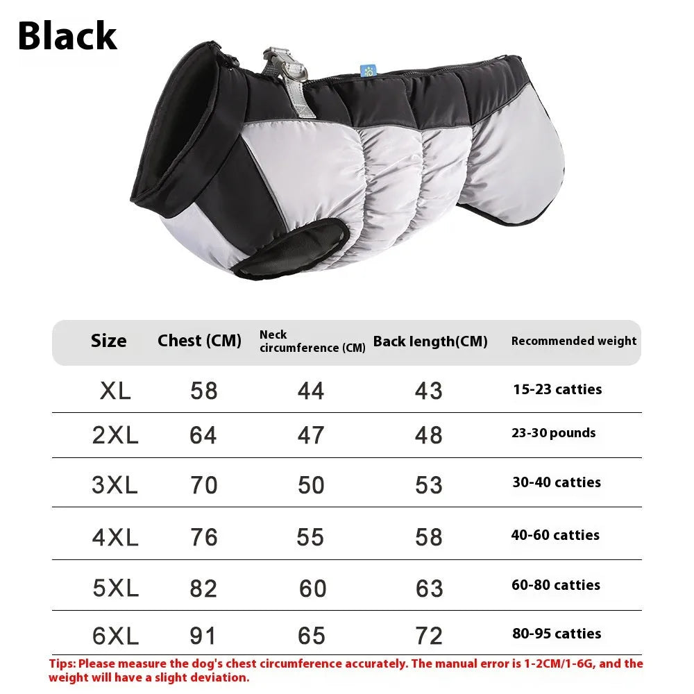 Reflective waterproof polar fleece pet winter coat for large dogs in black